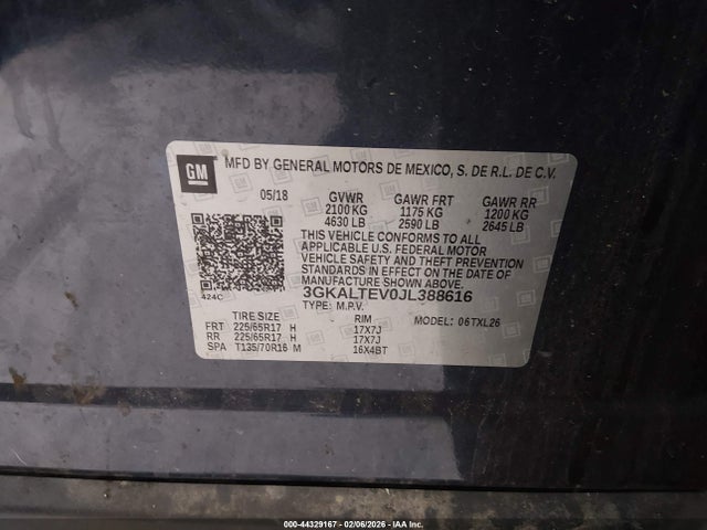 2018 Gmc Terrain Sle მანქანა იყიდება აუქციონზე, vin: 3GKALTEV0JL388616, აუქციონის ნომერი: 44329167