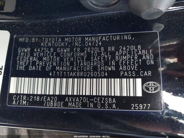 4T1T11AK8RU260504 Toyota CAMRY SE