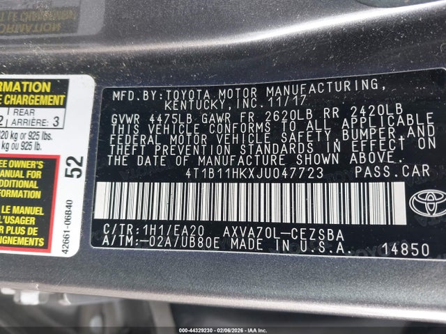4T1B11HKXJU047723 Toyota CAMRY SE