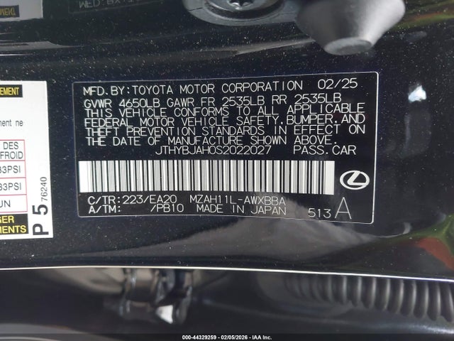 Aukcja sprzedaży 2025 Lexus Ux 300h, vin: JTHYBJAH0S2022027, numer aukcji: 44329259
