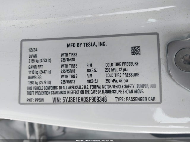 2025 TESLA MODEL 3 5YJ3E1EA0SF909348 Photo 8