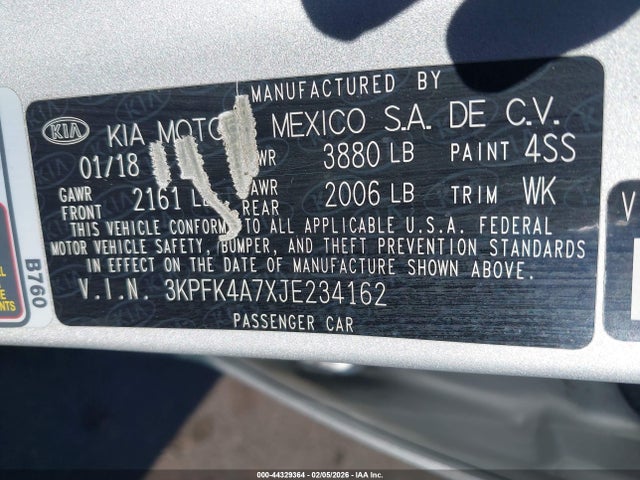 3KPFK4A7XJE234162 KIA FORTE LX