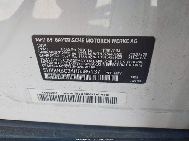 Продаж на аукціоні авто 2017 Bmw X5 Xdrive50i, vin: 5UXKR6C34H0J85137, номер лоту: 44329377