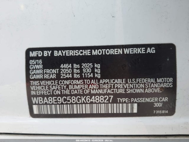 WBA8E9C58GK648827 BMW 328I