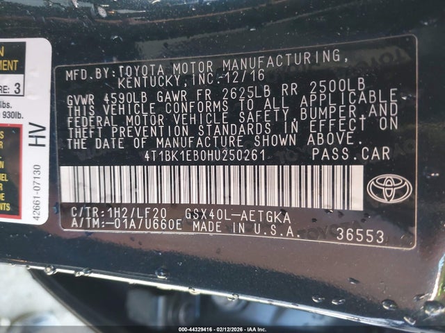 2017 TOYOTA AVALON 4T1BK1EB0HU250261 Photo 8