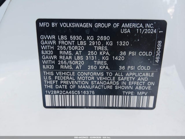 1V2BR2CA4SC516375 Volkswagen Atlas 2.0t Sel
