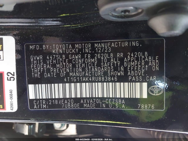 4T1G11AK4RU883846 Toyota CAMRY SE