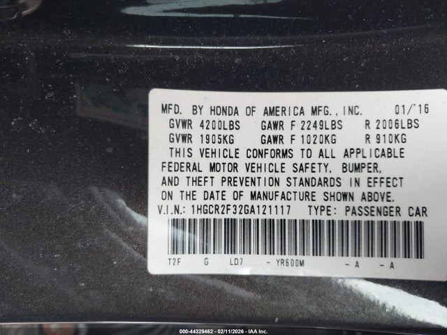 1HGCR2F32GA121117 Honda ACCORD LX