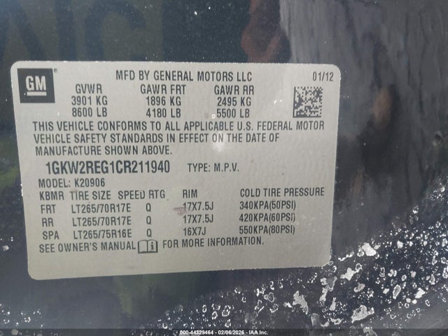 Aukcja sprzedaży 2012 Gmc Yukon Xl 2500 Slt, vin: 1GKW2REG1CR211940, numer aukcji: 44329464