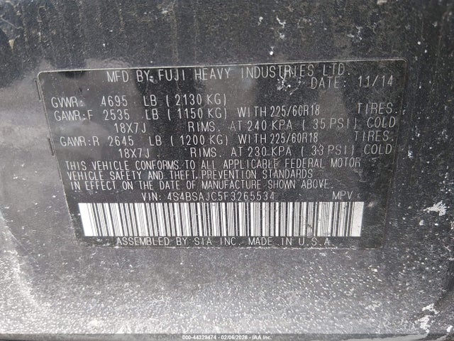 Subaru Outback 2.5i Limited 2015 4S4BSAJC5F3265534 Image 9