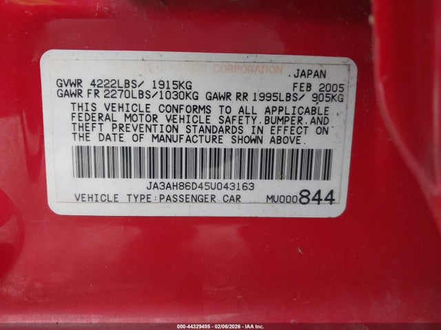 2005 MITSUBISHI LANCER EVOLUTION JA3AH86D45U043163 Photo 8