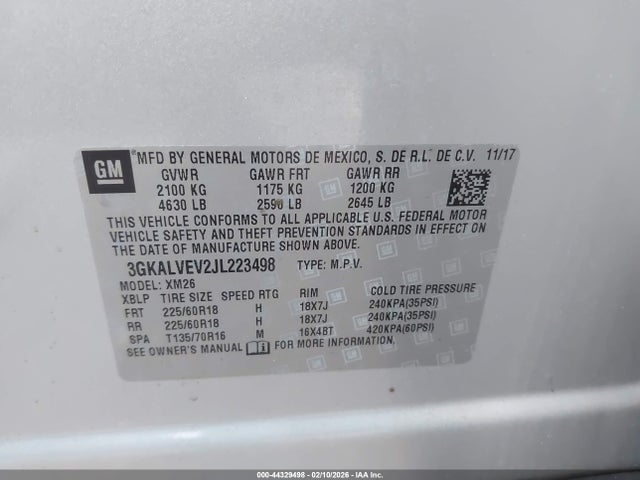 Продаж на аукціоні авто 2018 Gmc Terrain Slt, vin: 3GKALVEV2JL223498, номер лоту: 44329498