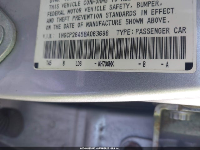 Aukcja sprzedaży 2008 Honda Accord 2.4 Lx-p, vin: 1HGCP26458A063696, numer aukcji: 44329513