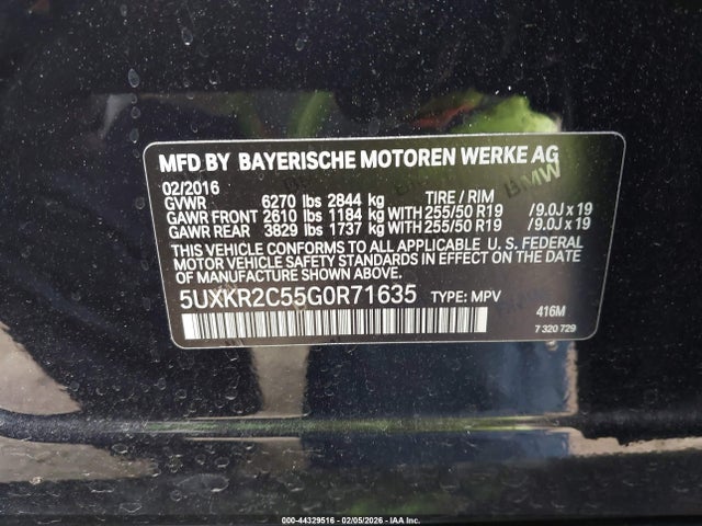 2016 Bmw X5 Sdrive35i მანქანა იყიდება აუქციონზე, vin: 5UXKR2C55G0R71635, აუქციონის ნომერი: 44329516