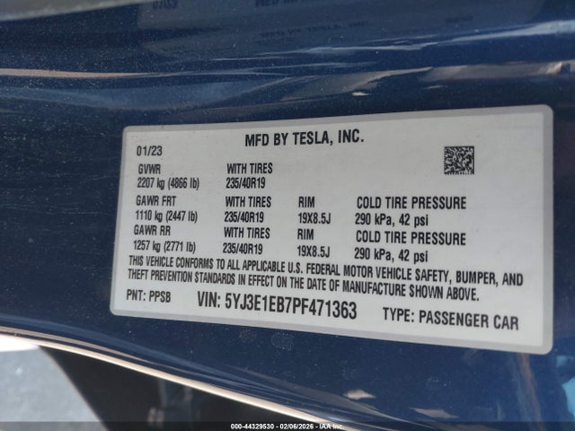 Aukcja sprzedaży 2023 Tesla Model 3 Long Range Dual Motor All-wheel Drive, vin: 5YJ3E1EB7PF471363, numer aukcji: 44329530