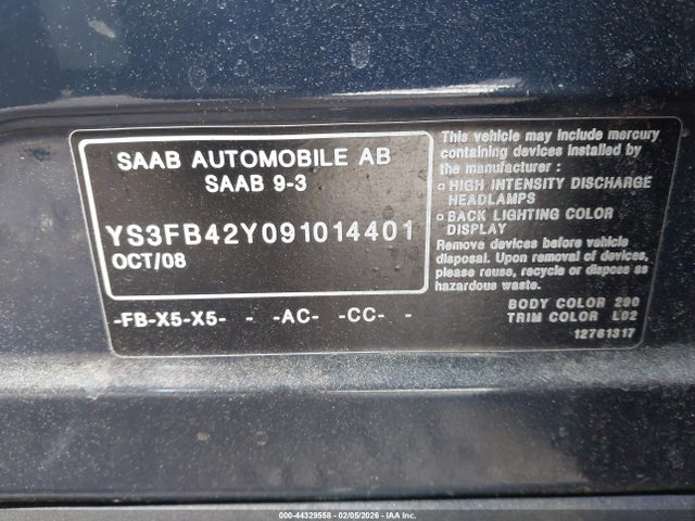 2009 SAAB 9-3 YS3FB42Y091014401 Photo 8