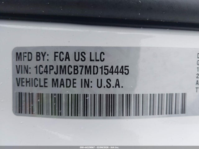 2021 Jeep Cherokee Latitude 4x4 მანქანა იყიდება აუქციონზე, vin: 1C4PJMCB7MD154445, აუქციონის ნომერი: 44329567