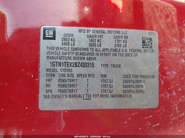 Aukcja sprzedaży 2011 Gmc Sierra 1500 Work Truck, vin: 1GTN1TEX2BZ430315, numer aukcji: 44329578