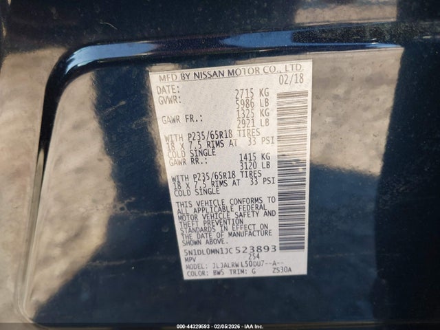 44329593 :رقم المزاد ، 5N1DL0MN1JC523893 vin ، 2018 Infiniti Qx60 مزاد بيع