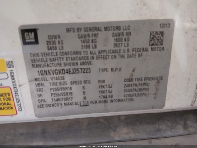 Chevrolet Traverse 1lt 2014 1GNKVGKD4EJ257223 Image 9