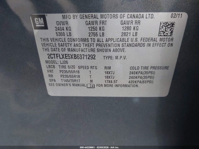 Aukcja sprzedaży 2011 Gmc Terrain Slt-2, vin: 2CTFLXE5XB6371292, numer aukcji: 44329661