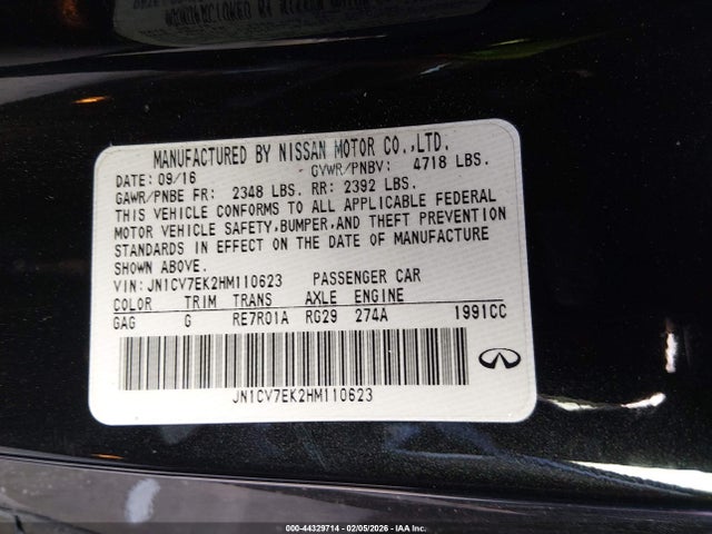 Продажа на аукционе авто 2017 Infiniti Q60 2.0t Premium, vin: JN1CV7EK2HM110623, номер лота: 44329714