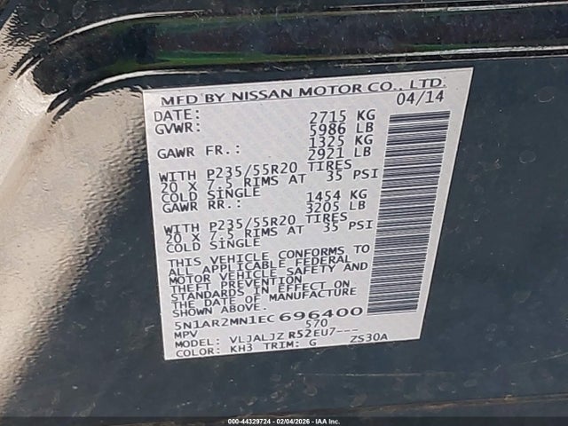 Nissan Pathfinder Platinum 2014 5N1AR2MN1EC696400 Image 9