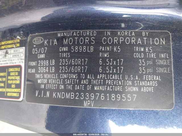 2007 KIA SEDONA KNDMB233976189557 Photo 8