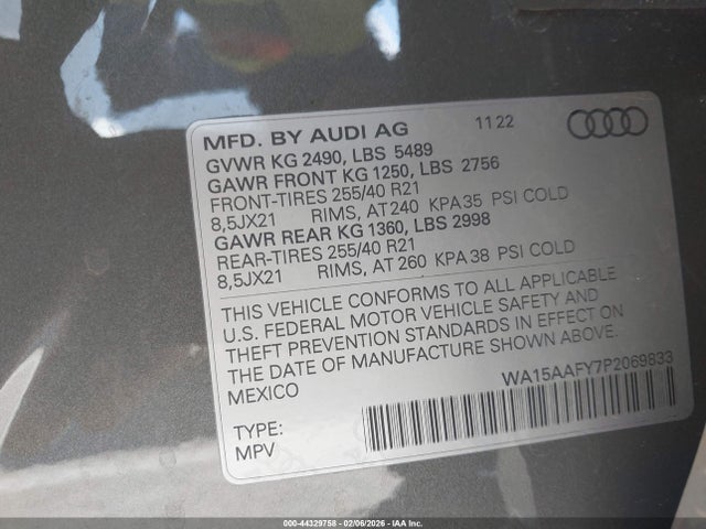 WA15AAFY7P2069833 Audi Q5 Sportback Premium Plus 45 Tfsi S Line Quattro S Tronic