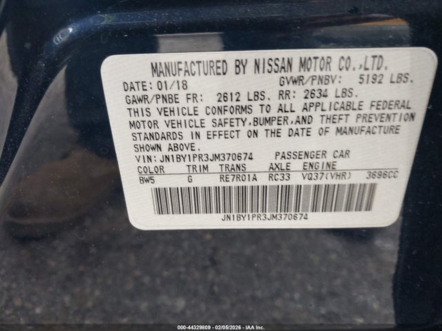 2018 Infiniti Q70l 3.7x Luxe მანქანა იყიდება აუქციონზე, vin: JN1BY1PR3JM370674, აუქციონის ნომერი: 44329809