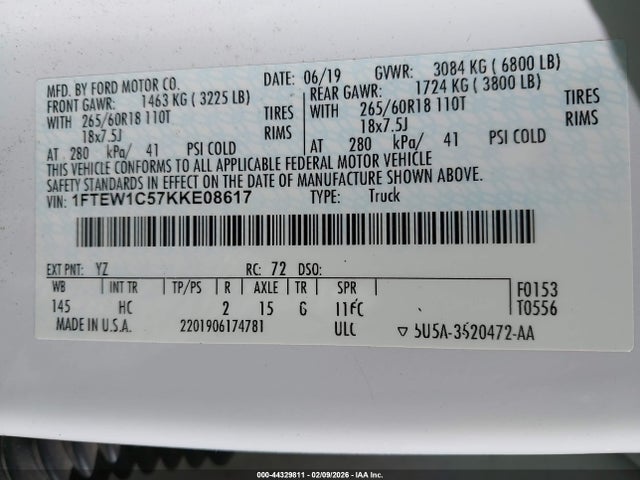 2019 FORD F-150 1FTEW1C57KKE08617 Photo 8