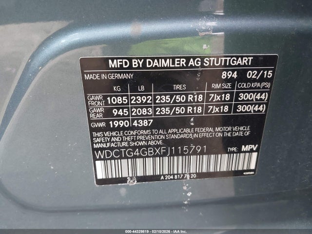 WDCTG4GBXFJ115791 Mercedes-Benz Gla 250 4matic