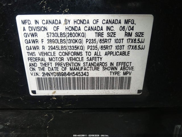 2004 ACURA MDX 2HNYD18984H545343 Photo 8