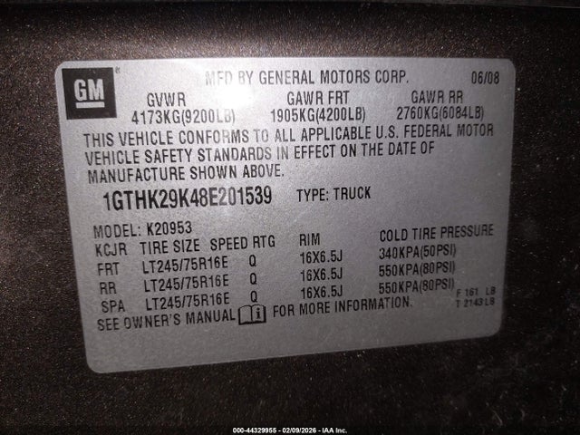 Aukcja sprzedaży 2008 Gmc Sierra 2500hd Sle1, vin: 1GTHK29K48E201539, numer aukcji: 44329955