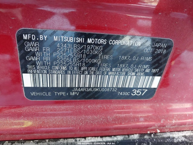 2019 MITSUBISHI OUTLANDER SPORT JA4AR3AU9KU008732 Photo 8