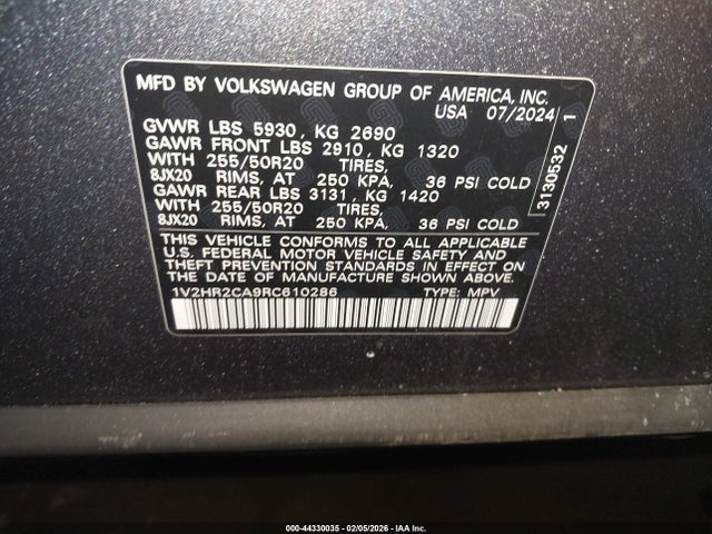 Aukcja sprzedaży 2024 Volkswagen Atlas 2.0t Se W/technology, vin: 1V2HR2CA9RC610286, numer aukcji: 44330035