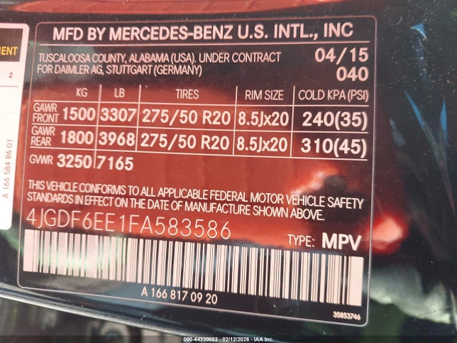 Aukcja sprzedaży 2015 Mercedes-benz Gl 450 4matic, vin: 4JGDF6EE1FA583586, numer aukcji: 44330053