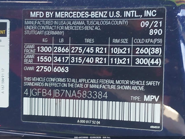 Aukcja sprzedaży 2022 Mercedes-benz Gle 350, vin: 4JGFB4JB7NA583384, numer aukcji: 44330080