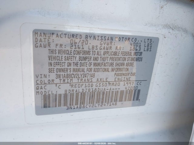 Aukcja sprzedaży 2020 Nissan Sentra Sv Xtronic Cvt, vin: 3N1AB8CV2LY247148, numer aukcji: 44330181