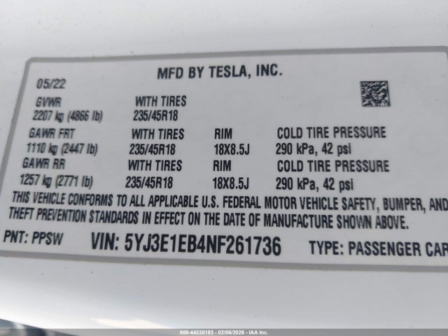 2022 TESLA MODEL 3 5YJ3E1EB4NF261736 Photo 8