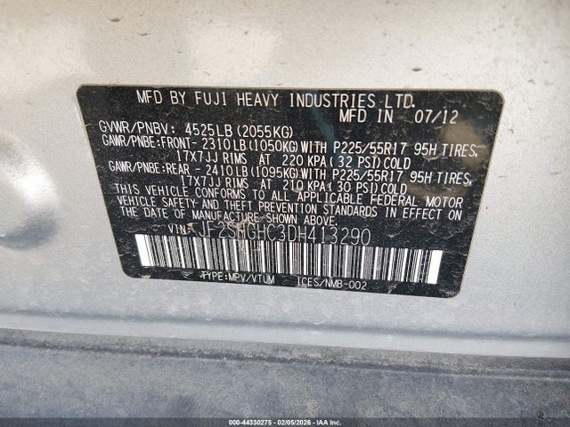 2013 Subaru Forester 2.5xt Touring მანქანა იყიდება აუქციონზე, vin: JF2SHGHC3DH413290, აუქციონის ნომერი: 44330275