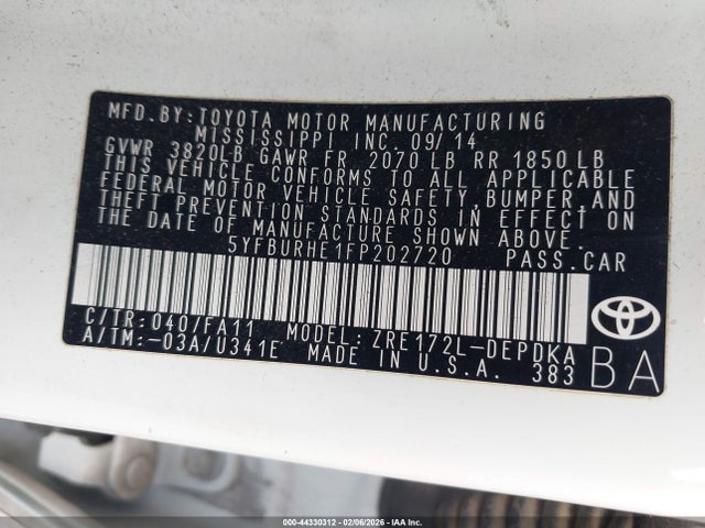 5YFBURHE1FP202720 Toyota COROLLA L