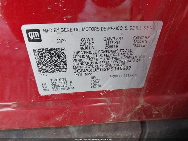44330335 :رقم المزاد ، 3GNAXUEG2PS146682 vin ، 2023 Chevrolet Equinox Awd Lt مزاد بيع