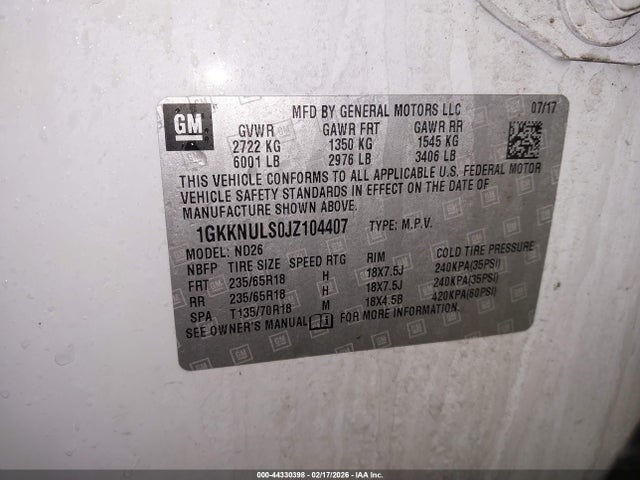 Продажа на аукционе авто 2018 Gmc Acadia Slt-1, vin: 1GKKNULS0JZ104407, номер лота: 44330398