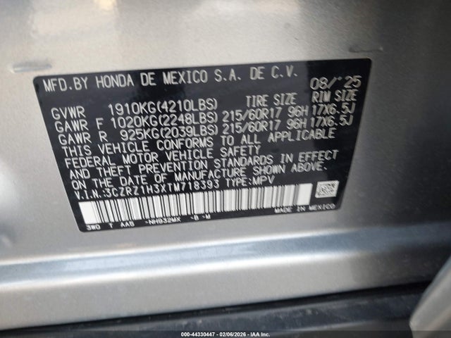 3CZRZ1H3XTM718393 Honda Hr-v 2wd Lx