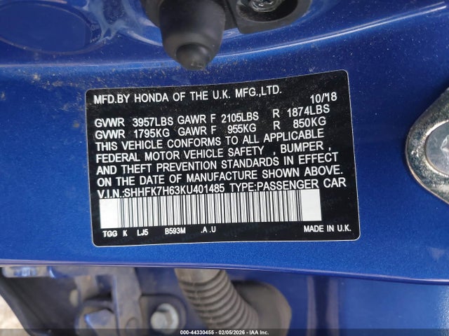 SHHFK7H63KU401485 Honda CIVIC EX