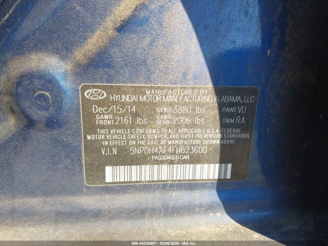 44330457 :رقم المزاد ، 5NPDH4AE4FH623600 vin ، 2015 Hyundai Elantra Se مزاد بيع