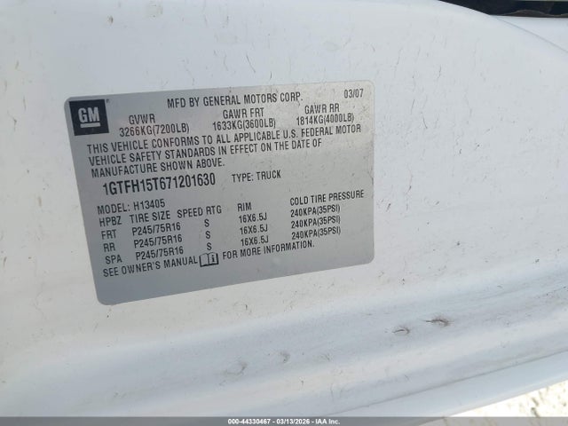 Aukcja sprzedaży 2007 Gmc Savana Work Van, vin: 1GTFH15T671201630, numer aukcji: 44330467