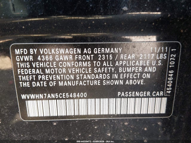 2012 VOLKSWAGEN CC WVWHN7AN5CE548400 Photo 8