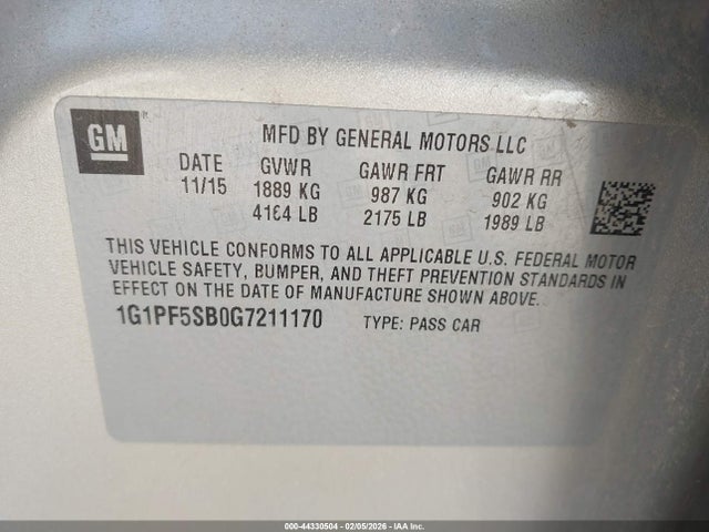 1G1PF5SB0G7211170 Chevrolet Cruze Limited 2lt Auto